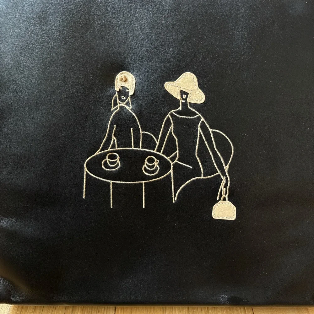 Vintage Summer Tompkins Black Leather Cafe Scene Frame Bag Handbag 90s